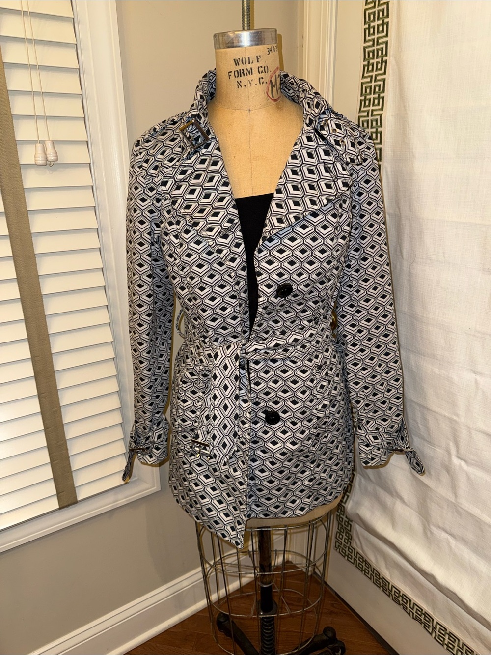 John Richmond Black & White Geometric Trench Coat